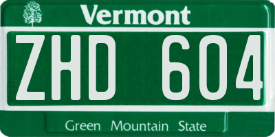 VT license plate ZHD604