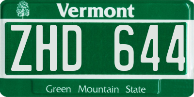 VT license plate ZHD644