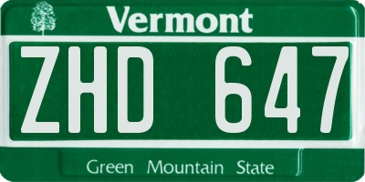 VT license plate ZHD647