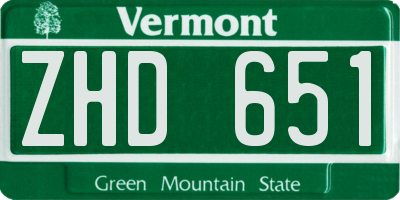 VT license plate ZHD651