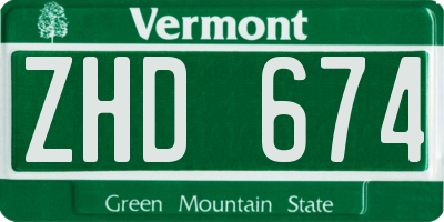 VT license plate ZHD674