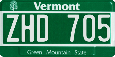 VT license plate ZHD705