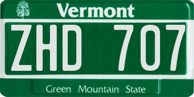 VT license plate ZHD707