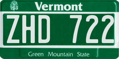 VT license plate ZHD722