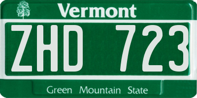 VT license plate ZHD723