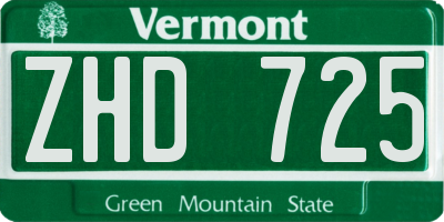 VT license plate ZHD725