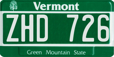 VT license plate ZHD726