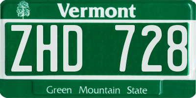 VT license plate ZHD728