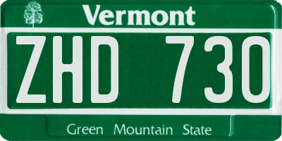 VT license plate ZHD730