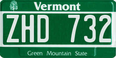 VT license plate ZHD732