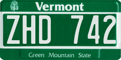 VT license plate ZHD742