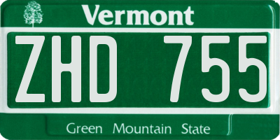 VT license plate ZHD755