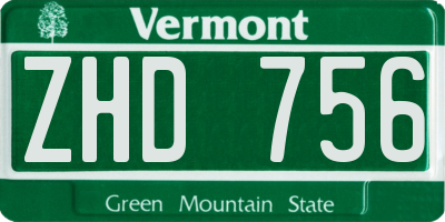 VT license plate ZHD756