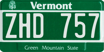 VT license plate ZHD757
