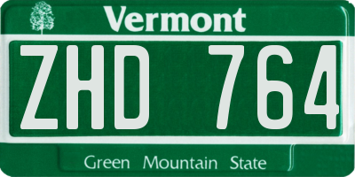 VT license plate ZHD764