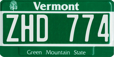 VT license plate ZHD774