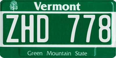 VT license plate ZHD778