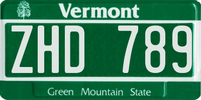 VT license plate ZHD789