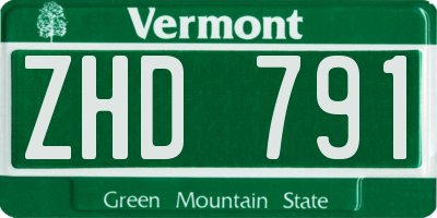 VT license plate ZHD791