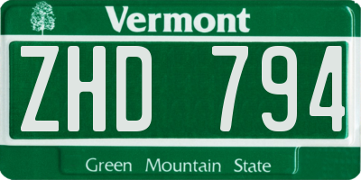 VT license plate ZHD794