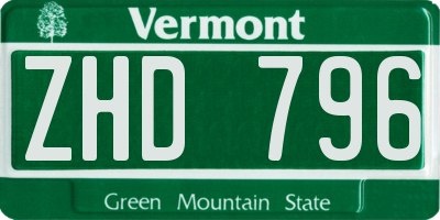 VT license plate ZHD796