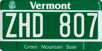 VT license plate ZHD807