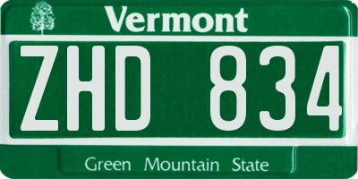 VT license plate ZHD834