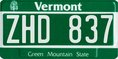 VT license plate ZHD837