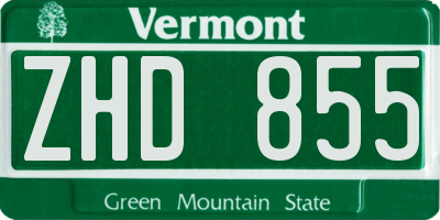 VT license plate ZHD855