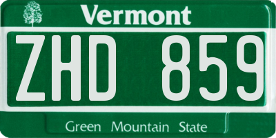 VT license plate ZHD859