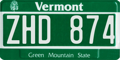 VT license plate ZHD874