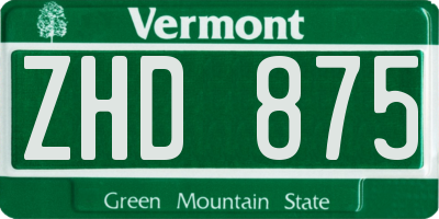 VT license plate ZHD875