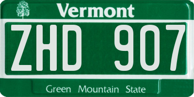 VT license plate ZHD907