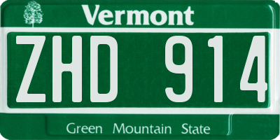 VT license plate ZHD914
