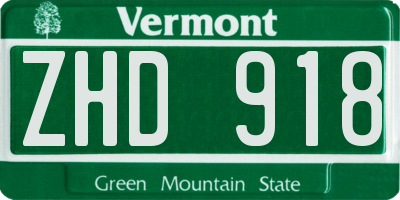 VT license plate ZHD918