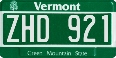 VT license plate ZHD921