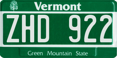 VT license plate ZHD922