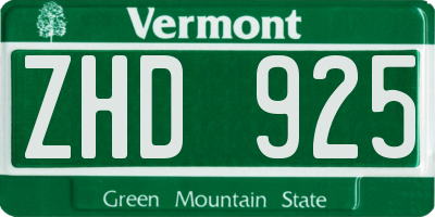 VT license plate ZHD925