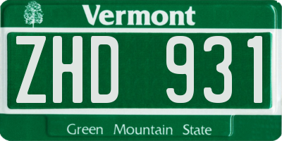 VT license plate ZHD931