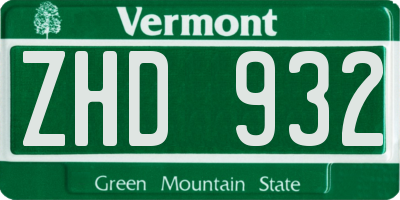 VT license plate ZHD932
