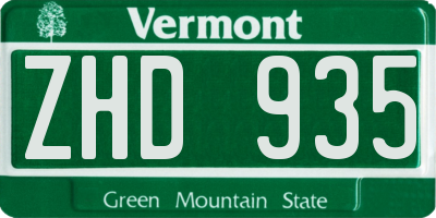 VT license plate ZHD935