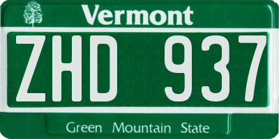 VT license plate ZHD937