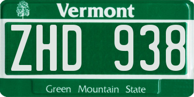 VT license plate ZHD938