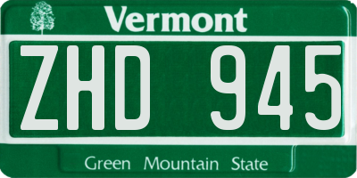VT license plate ZHD945