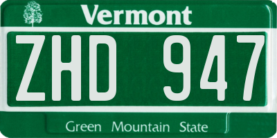 VT license plate ZHD947