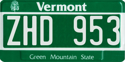 VT license plate ZHD953