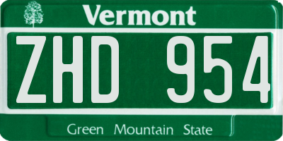 VT license plate ZHD954