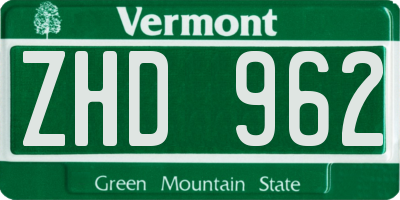 VT license plate ZHD962