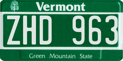VT license plate ZHD963