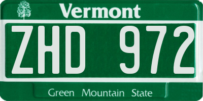 VT license plate ZHD972